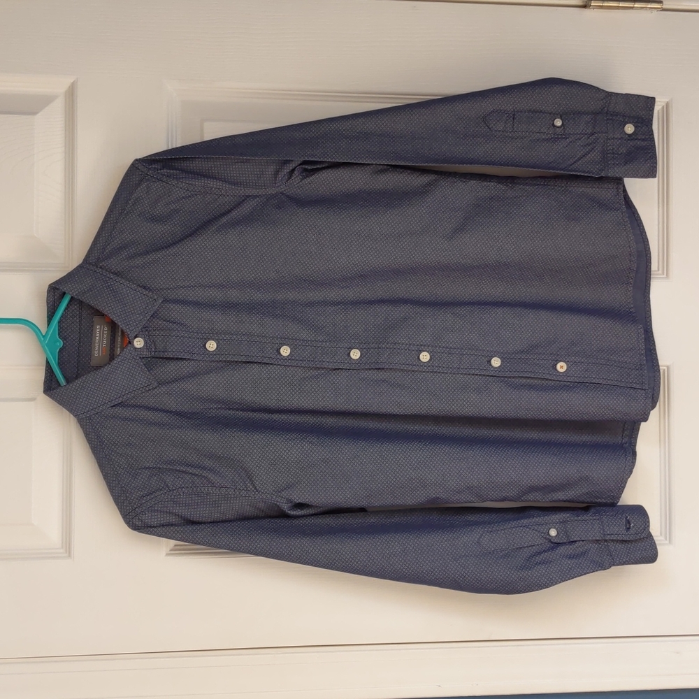 Denver Hayes Untucked Dress Shirt, Button Front, Blue, Small, Long Sleeves